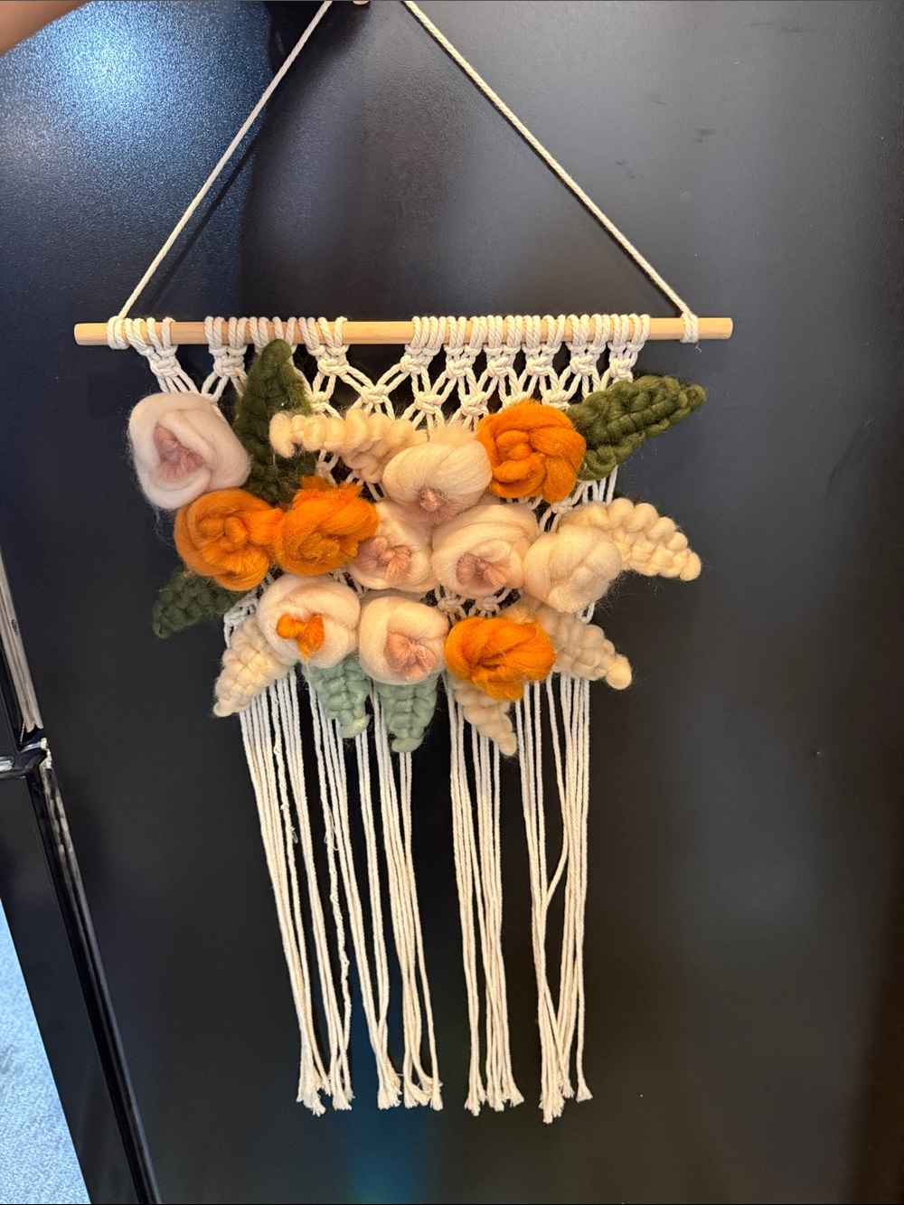 Floral Macramé Wall Hanging in Cream & Orange